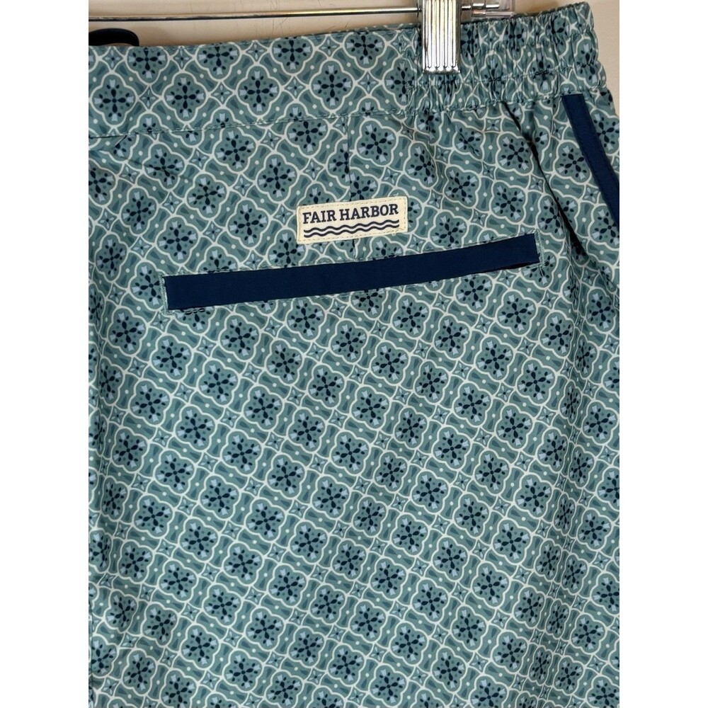 FAIR HARBOR Swim Trunks Men 36 Blue Geometric Lined 6" Shorts Pockets Beach Surf - Picture 9 of 13